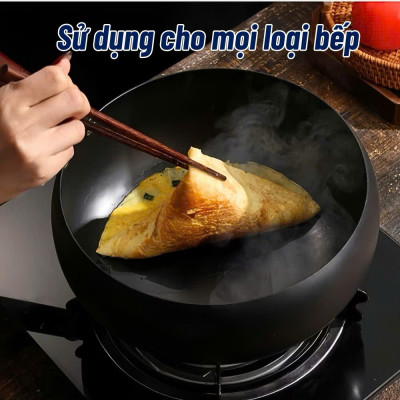 Chảo Sắt Lòng Sâu Chống Dính Phù Hợp Với Loại Bếp, Tay Cầm Cách Nhiệt Chống Bỏng, Chảo Nấu Ăn Tiện Lợi - HÀNG CHÍNH HÃNG MINIIN
