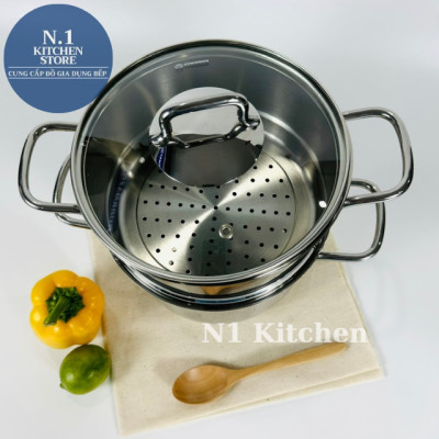 Bộ nồi xửng hấp inox 18/10 Korkmaz Perla Thổ Nhĩ Kỳ, Bảo hành 4 năm -  Hàng Chính Hãng