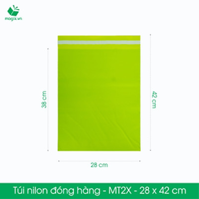 MT2X - 28x42 cm - Túi nilon gói hàng - 300 túi niêm phong đóng hàng màu xanh lá mạ