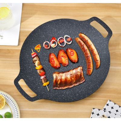 Chảo Nướng Đá Không Dầu Hàn Quốc Size 34cm, Chảo Nướng Thịt BBQ Chống Dính Dùng Được Cho Mọi Loại Bếp, Chất Liệu Cao Cấp