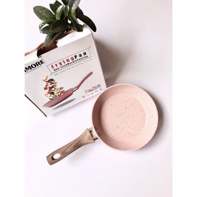 Chảo chống dính cao cấp 16cm, đáy từ vân đá hoa cương, cán gỗ cao su bền chắc, dùng mọi loại bếp