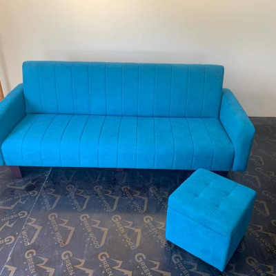 Sofa bed giường Tundo vải nhung ngang 1m8 màu xanh