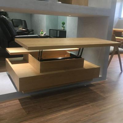 Bàn sofa gỗ sồi mặt bàn nâng hạ mở rộng hiện đại SMLIFE Claris 7C | D114,3 x R86,4 x C40,6cm | gỗ Cao Su và Veneer Sồi