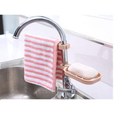 Khay gắn vòi nước bồn rửa chén 2 tầng, giá nhựa treo đầu vòi lavabo, nhà tắm, chậu rửa bát, toilet để đồ đa năng ráo nước mút bọt biển, bông tắm