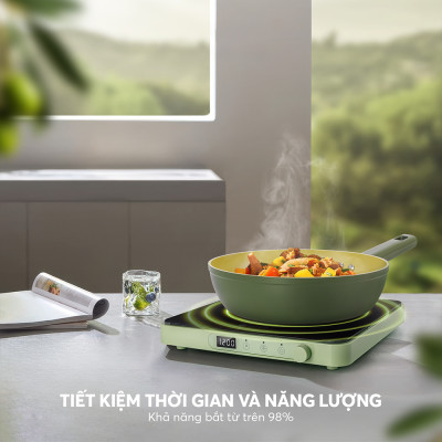 Chảo phủ sứ cao cấp Elmich Olive EL-5965OV nhiều size, Hàng chính hãng, dùng được mọi bếp - JoyMall