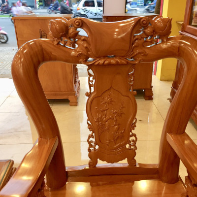 Bộ bàn ghế chạm đào tay rồng gỗ gõ đỏ tay 10