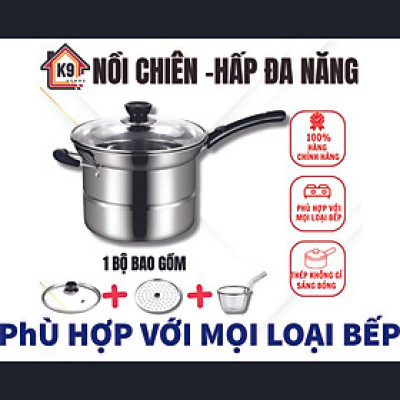 [Hàng Chính Hãng]Nồi Chiên Ngập Dầu Kết Hợp Hấp Đa năng, Có Xửng Hấp Và Khay Chiên, Nồi Hấp Lòng Inox 3 Lớp Chống Ăn Mòn