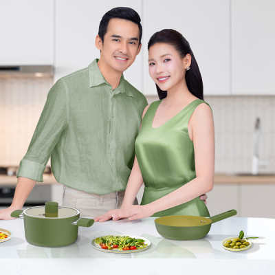 Chảo phủ sứ cao cấp Elmich Olive EL-5965OV nhiều size, Hàng chính hãng, dùng được mọi bếp - JoyMall