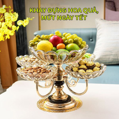 Khay Mứt Tết Pha Lê Trong Suốt, Xoay 360 Độ Cao Cấp Phong Cách Châu Âu Trang Trí Ngày Tết - Hộp Đựng Bánh Kẹo - Hàng Loại 1 - Chính Hãng MINIIN