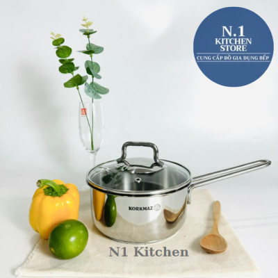 Nồi Quánh inox 18/10 Korkmaz Perla 1.6 lít có nắp - 16x8 cm - Hàng Chính Hãng