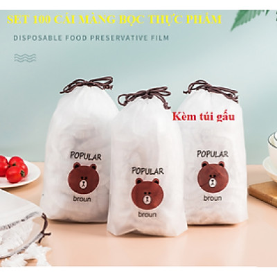 Túi 100 Màng Bọc Thực Phẩm Có Chun ,Túi Bọc Thực Phẩm Gấu