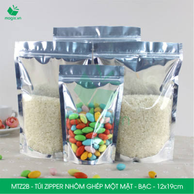 MTZ2B - 12x19cm - Combo 25 Túi Zipper Bạc đáy đứng, một mặt trong