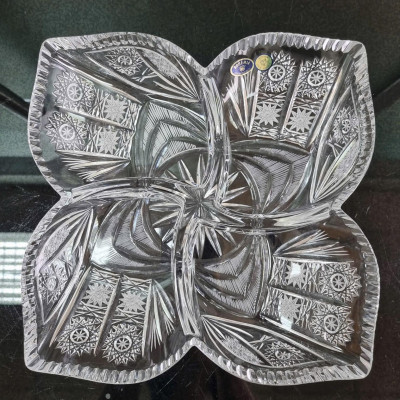 Khay mứt 4 cánh hoa pha lê mài Bohemia đường kính 35cm Hàng chính hãng