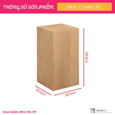 Bàn góc sofa hình hộp chữ nhật có bánh xe hiện đại SMLIFE Claris 4C | D30,5 x R30,5 x C59,8cm | gỗ Cao Su và Veneer Sồi