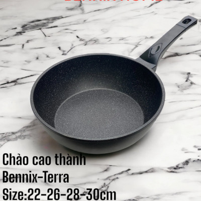 Chảo sâu lòng vân đá chống dính nhôm đúc Bennix Thái Lan Terra 22cm/26cm/28cm/30cm đáy từ