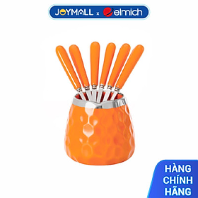 Bộ lọ sứ kèm 6 nĩa inox 304 màu cam Elmich EL0209, Hàng chính hãng, thiết kế sang trọng - JoyMall