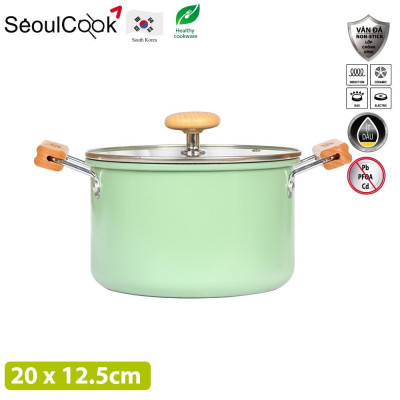 Bộ 2 món quánh 16cm + nồi 20cm đáy từ / Induction cao cấp Hàn Quốc Seoulcook Luxury, chống dính vân đá an toàn cho sức khỏe, dùng được tất cả các loại bếp– Hàng chính hãng