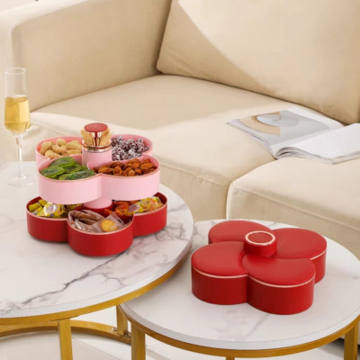 Khay đựng mứt tết Hoa Đào Tết 2 Tầng kèm lọ đựng tăn 2 in 1 - Khay đựng đồ ngày tết: Bánh kẹo, trái cây, đồ sấy...