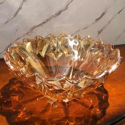 COMBO 2 ĐĨA THỦY TINH CAO CẤP ĐỤNG BÁNH KẸO HOA QUẢ MÀU VÀNG - ANTH688