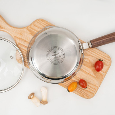 Chảo Inox 3 lớp đúc liền khối miệng rót Kalpen Rinmer 16cm kèm vung kính, bảo hành 5 năm