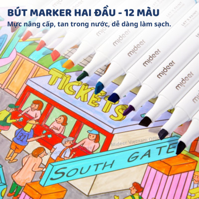 Bộ bút màu cho bé Mideer Portable Art Gift Box 6 in 1, hộp bút nghệ sĩ kèm kéo gọt bút keo dán
