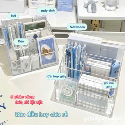 Ống Cắm Bút Trong Suốt 5 Ngăn Đựng Bút Cọ Trang Điểm Decor Bàn Học - Tiện Lợi, Sang Trọng - HÀNG CHÍNH HÃNG MINIIN