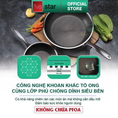 Chảo chống dính tổ ong cao cấp FIVESTAR 3 lớp đáy liền inox 304 siêu bền , chống trầy xước 24cm / 26cm / 28cm