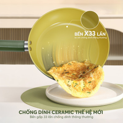 Chảo phủ sứ cao cấp Elmich Olive EL-5965OV nhiều size, Hàng chính hãng, dùng được mọi bếp - JoyMall