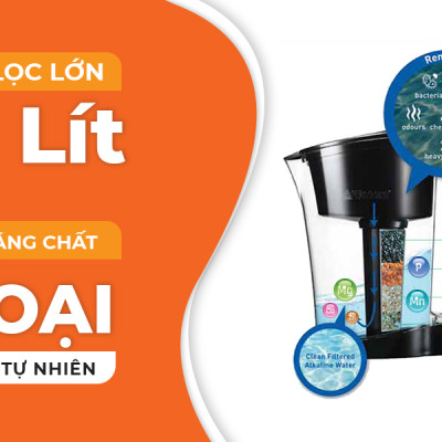 Bình lọc nước Ion kiềm ALkaline WaterJug - Hàng chính hãng - Tạo nước kiềm tốt cho sức khỏe, Lọc Clo, tạp chất và vi khuẩn có hại trong nước