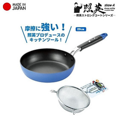 Combo chảo chống dính cao cấp 5 lớp đáy từ Show-A  size 20cm + Vợt lọc thực phẩm inox φ15cm - made in Japan