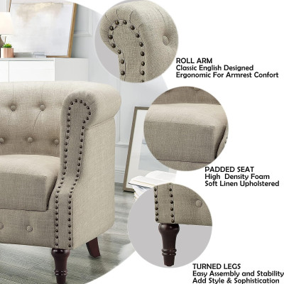 Ghế sofa đơn kiểu tân cổ điển vải Tundo màu kem