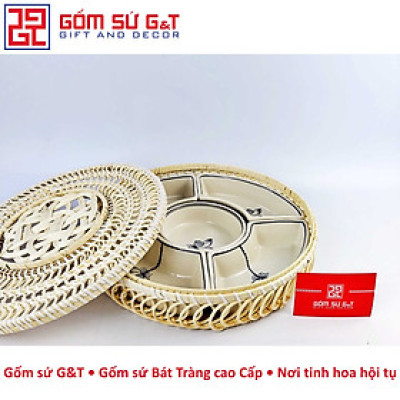Khay mứt Tết vẽ bông sen Gốm Sứ G&T