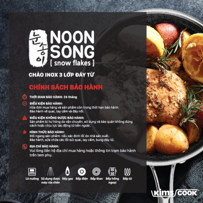 Chảo chống dính 2 mặt Inox 3 lớp đúc liền khối Blackcube Noon Song bếp từ 20/22/24/26cm