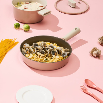 Chảo nhôm Lock&Lock chống dính Suit IH 22cm CSU1225PIK - Hàng chính hãng, dùng được bếp từ, tay cầm êm, dẫn nhiệt nhanh - JoyMall