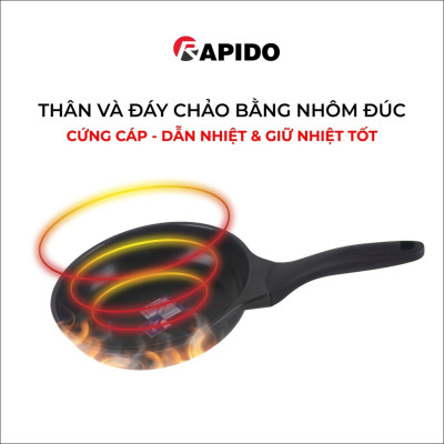 Chảo từ Rapido size 28 đáy chấm Teflon RP28-RDT chống dính, giữ nhiệt - Hàng chính hãng