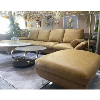 Combo ghế sofa băng da bò Italy Tundo màu vàng SFBCT02 hàng cao cấp chuẩn da bò nhập khẩu Ý