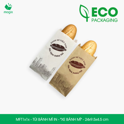 Combo 100 Túi bánh mì 24x9.5x4.5 cm - In sẵn họa tiết XE BÁNH MÌ - Bao bánh mì Túi giấy thực phẩm an toàn