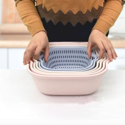 SET 3 BỘ THAU CHẬU RỔ NHỰA VIỆT NHẬT GỒM 3 RỔ 3 THAU CHẬU ( tặng móc dán inox to )