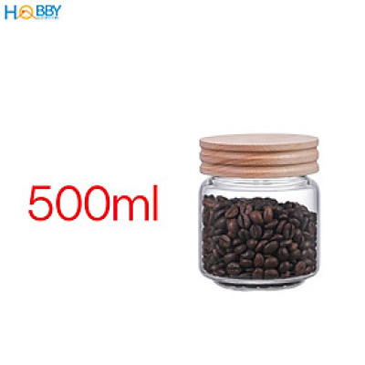 Hũ thuỷ tinh nắp gỗ vặn kín hơi Hobby home decor HUNG4 3 size tùy chọn