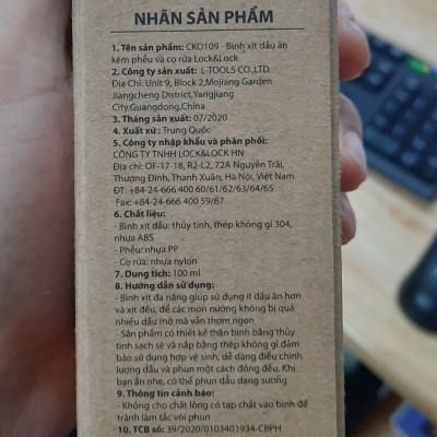 Bình xịt dầu Lock&Lock 100ml kèm phểu và cọ rửa - CKO109