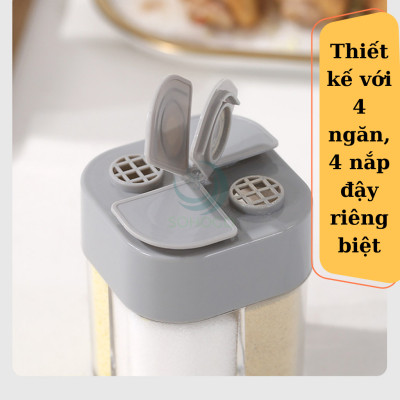 Hộp đụng gia vị 4 ngăn 8.5x6.5x6.5 cm Lọ Gia Vị 4 Ngăn Tiện Lợi Cho Nhà Bếp, Dã Ngoại Cắm Trại