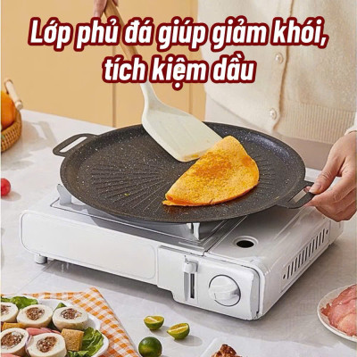 Chảo Vân Đá Nướng Không Dầu Chống Dính Size 34cm, Chảo Nướng Thịt BBQ Hàn Quốc Dùng Cho Mọi Loại Bếp - HÀNG CHÍNH HÃNG MINIIN