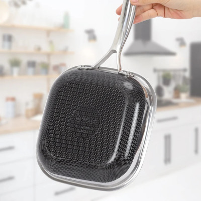 [Hàng chính hãng-iMat hybrid inox] Chảo chiên vuông iMat Hybrid 20cm chống dính gốm Ceramic đen