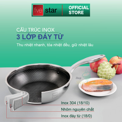 Chảo chống dính tổ ong cao cấp FIVESTAR 3 lớp đáy liền inox 304 siêu bền , chống trầy xước 24cm / 26cm / 28cm