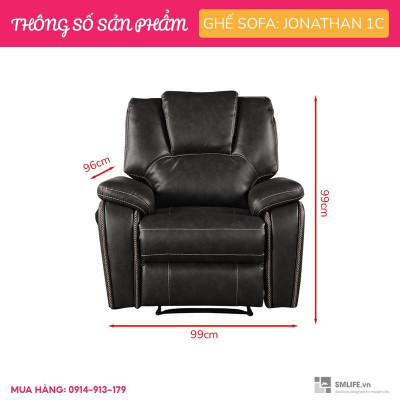 Ghế sofa đơn ngã lưng thư giãn sang trọng SMLIFE Jonathan 1C | D99 x R96 x C99cm | nâng hạ lưng ghế