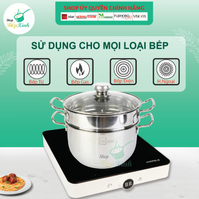 Bộ nồi xửng hấp bếp từ Fivestar 3 đáy nắp kiếng ( 24 cm ) ,TẶNG 1 VÁ CANH