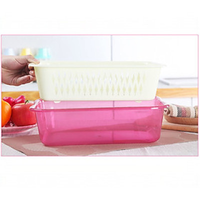 Set rổ chậu kèm nắp đậy trong suốt nhựa cao cấp - Đựng hoa quả, úp cốc đựng rổ rau sống sang trọng KT: 34.5x25.1x15 cm