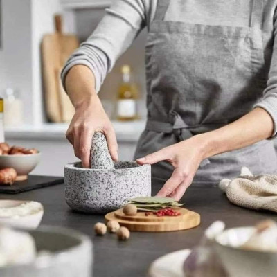 Bộ chày cối Joseph Joseph 20176 Dash Pestle & Mortar with Bamboo Lid - Granite (kèm nắp tre) Hàng chính hãng