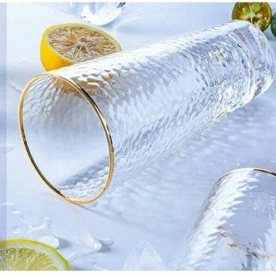 Bộ 6 cốc loe cao thấp thủy tinh viền vàng vân sần 400ml