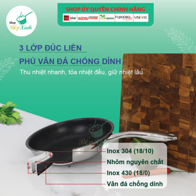 Chảo Chống Dính 3 Lớp Đáy Liền Bếp Inox 304 Fivestar Tặng 5 Muỗng Ăn - Bạc